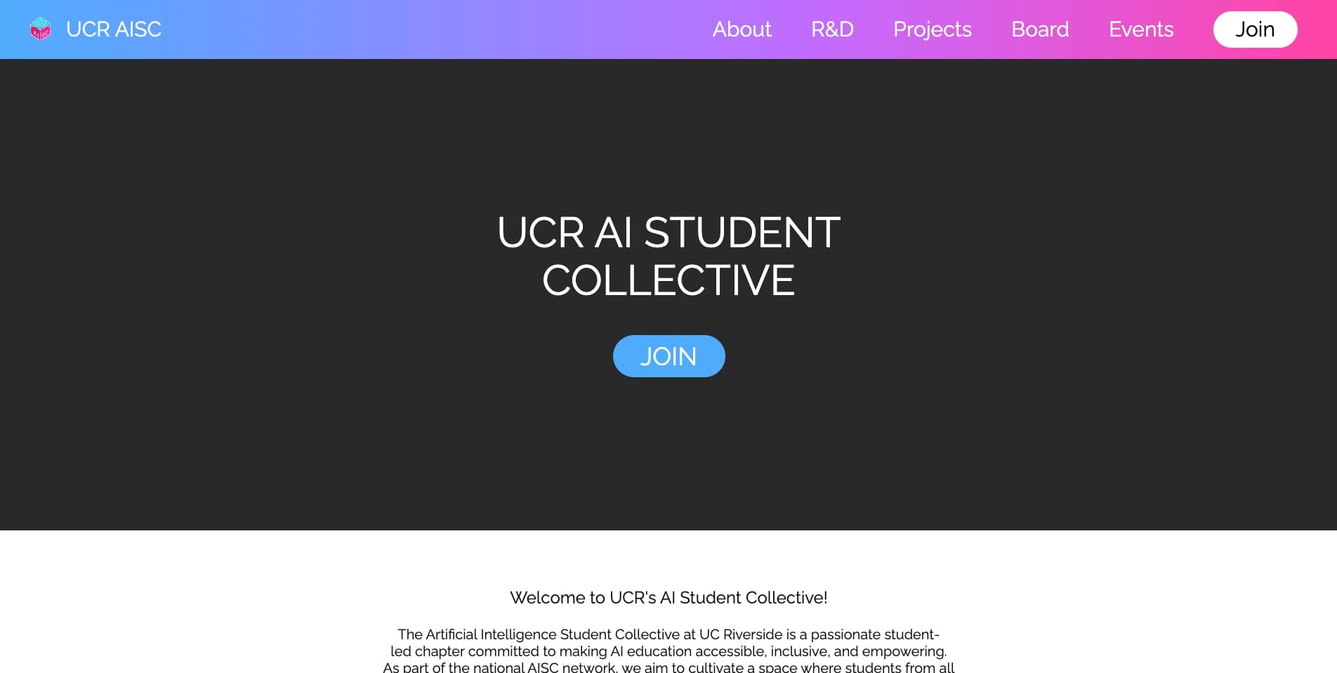 Picture of the AI Student Collective @ UCR Website